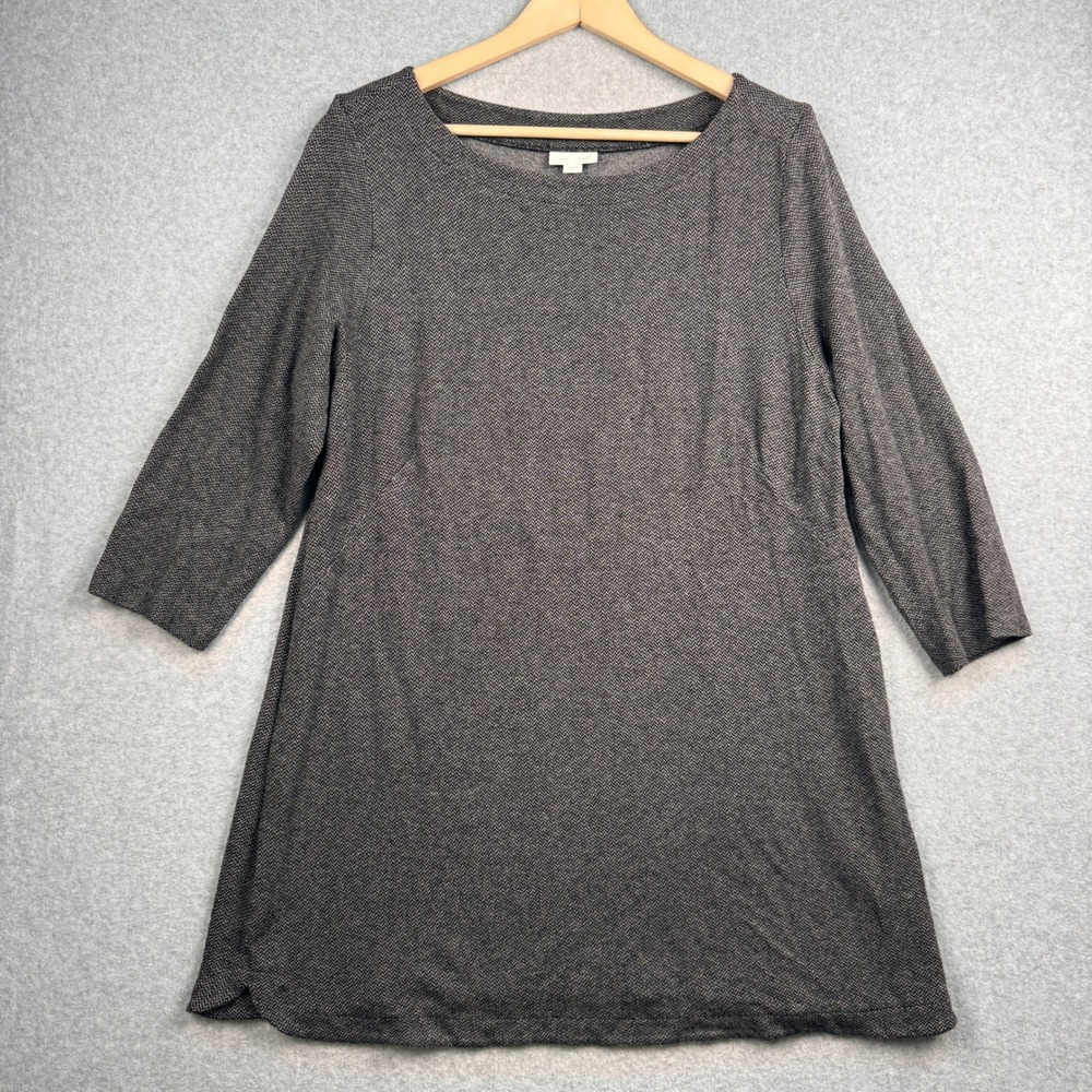 J Jill Top Womens Large Gray Herringbone Ponte Knit Tunic 3/4 Sleeve Boat Neck